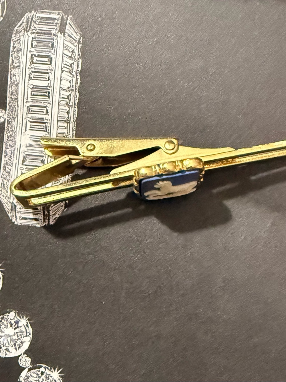 Gold Tone Blue Jasperware Horse Tie Bar- No box - Picture 2 of 8